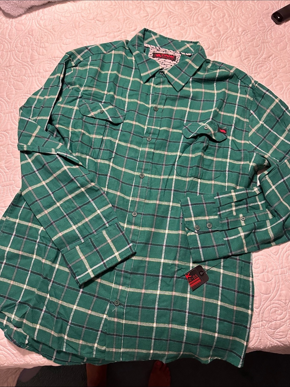 Tony Hawk Teal and White Plaid Long-Sleeve Button-Up Shirt